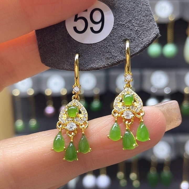 和田玉耳饰银S925镶嵌