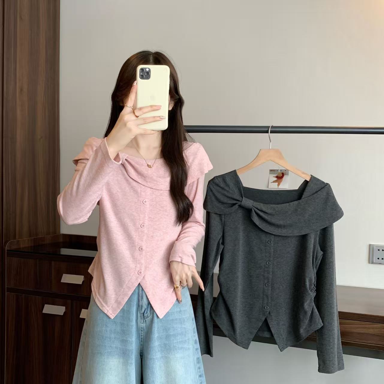 法式不规则长袖气质上衣女2025秋季新款大码胖mm时尚百搭显瘦穿搭