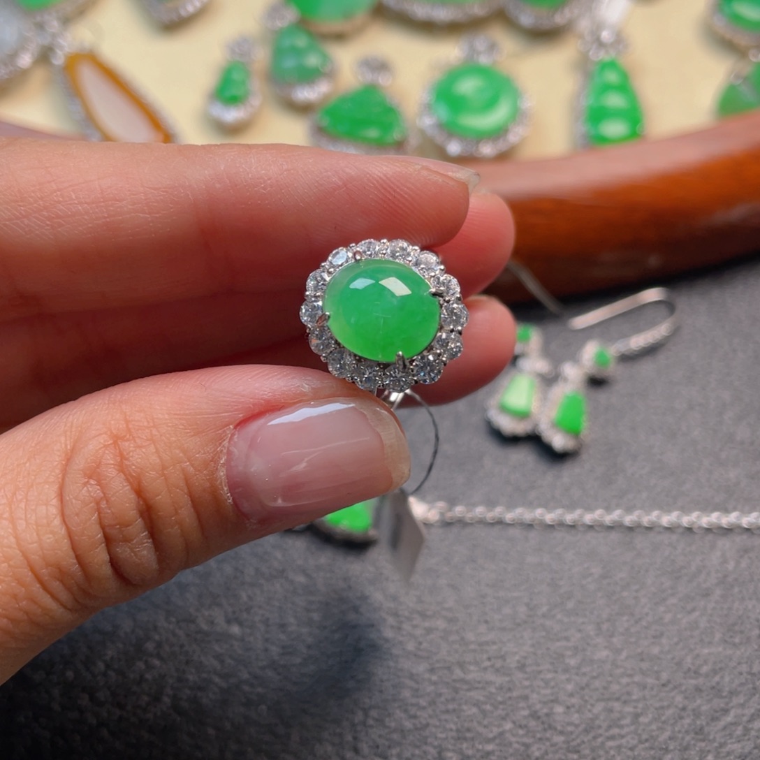 翡翠吊坠(不含链)银S925镶嵌戒指