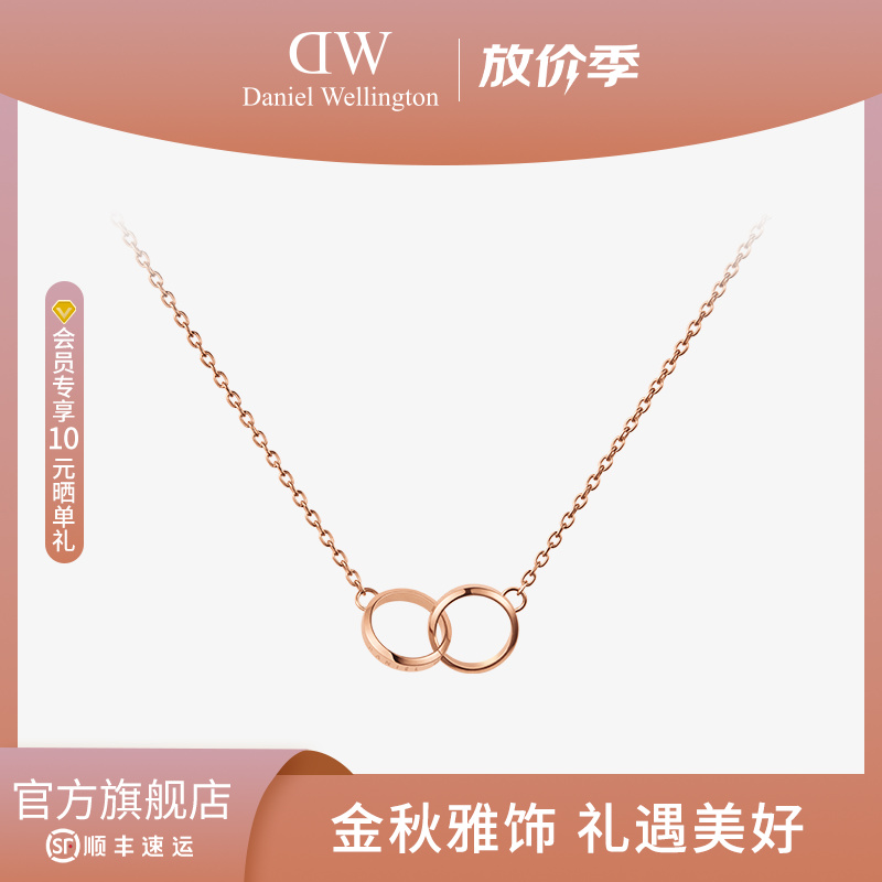 合金项链 【官旗】dw项链 情侣小双环百搭坠链锁骨链女款精致小饰品