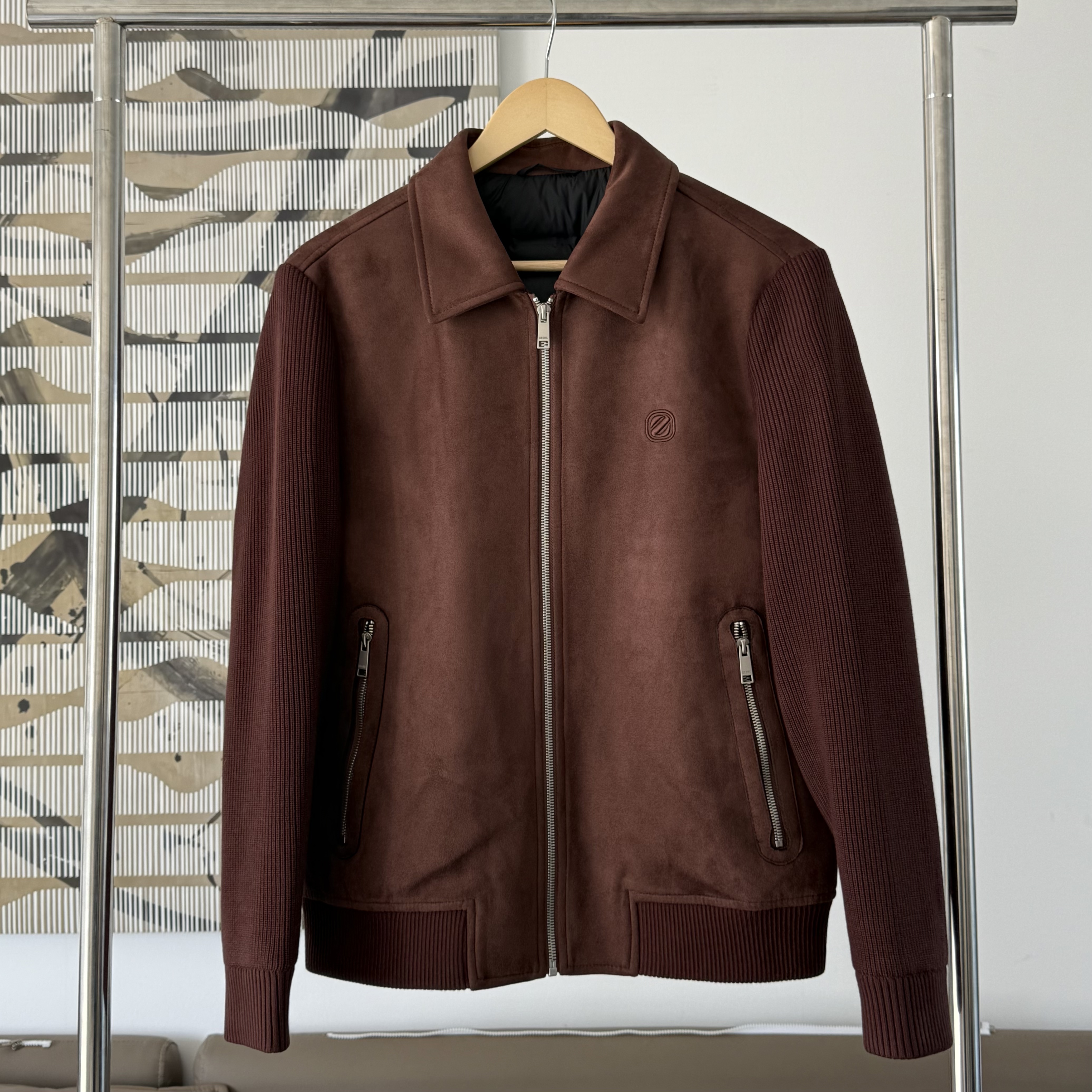 zz*1i秋冬新款字母刺绣翻领休闲夹克羽绒外套