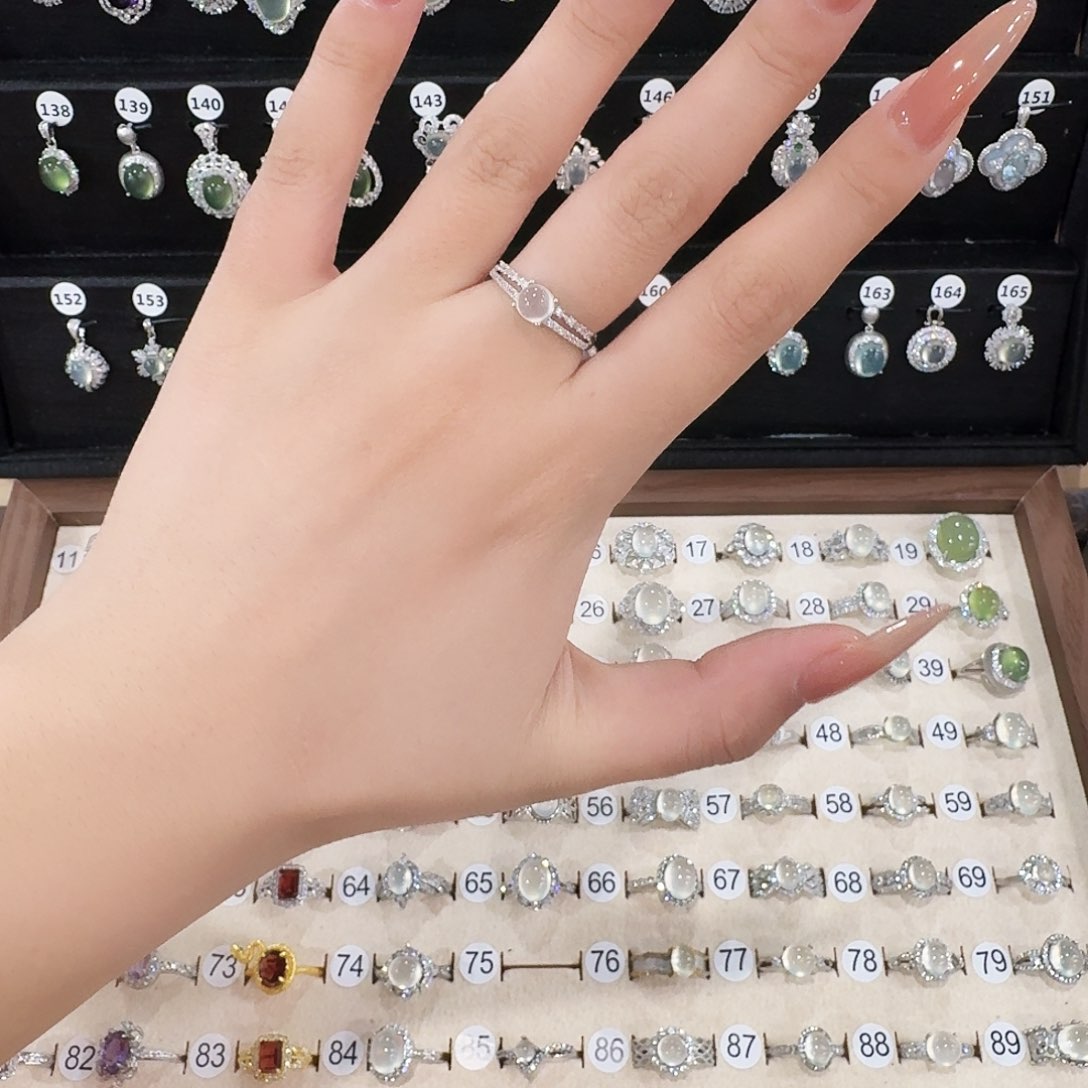 岫玉银S925镶嵌戒指聆*