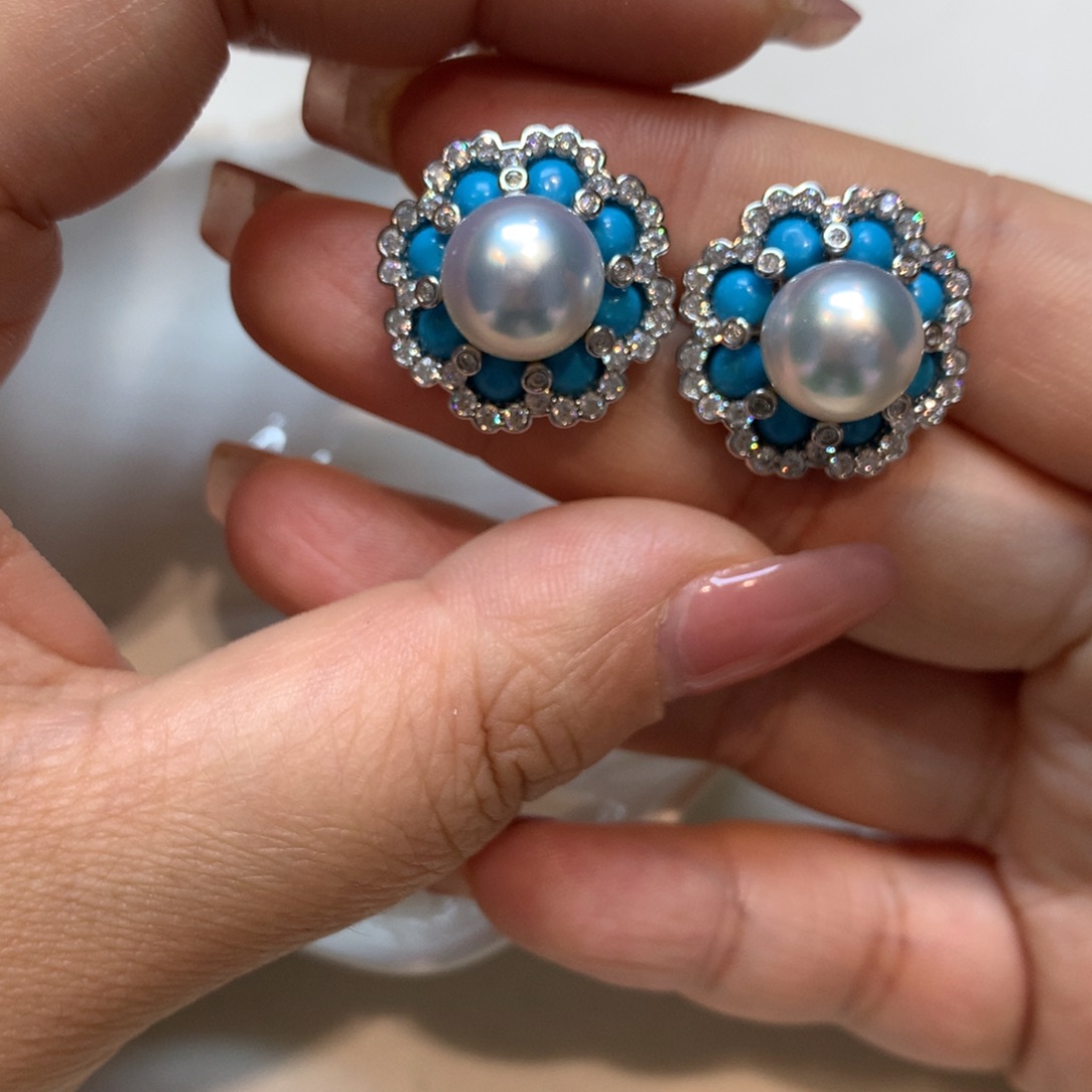 海水珍珠耳饰银S925镶嵌