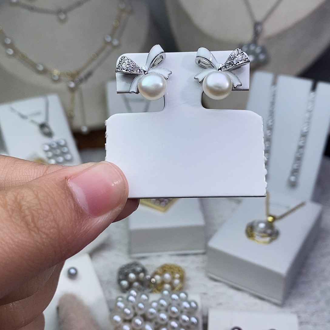 耳饰银S925镶嵌淡水珍珠