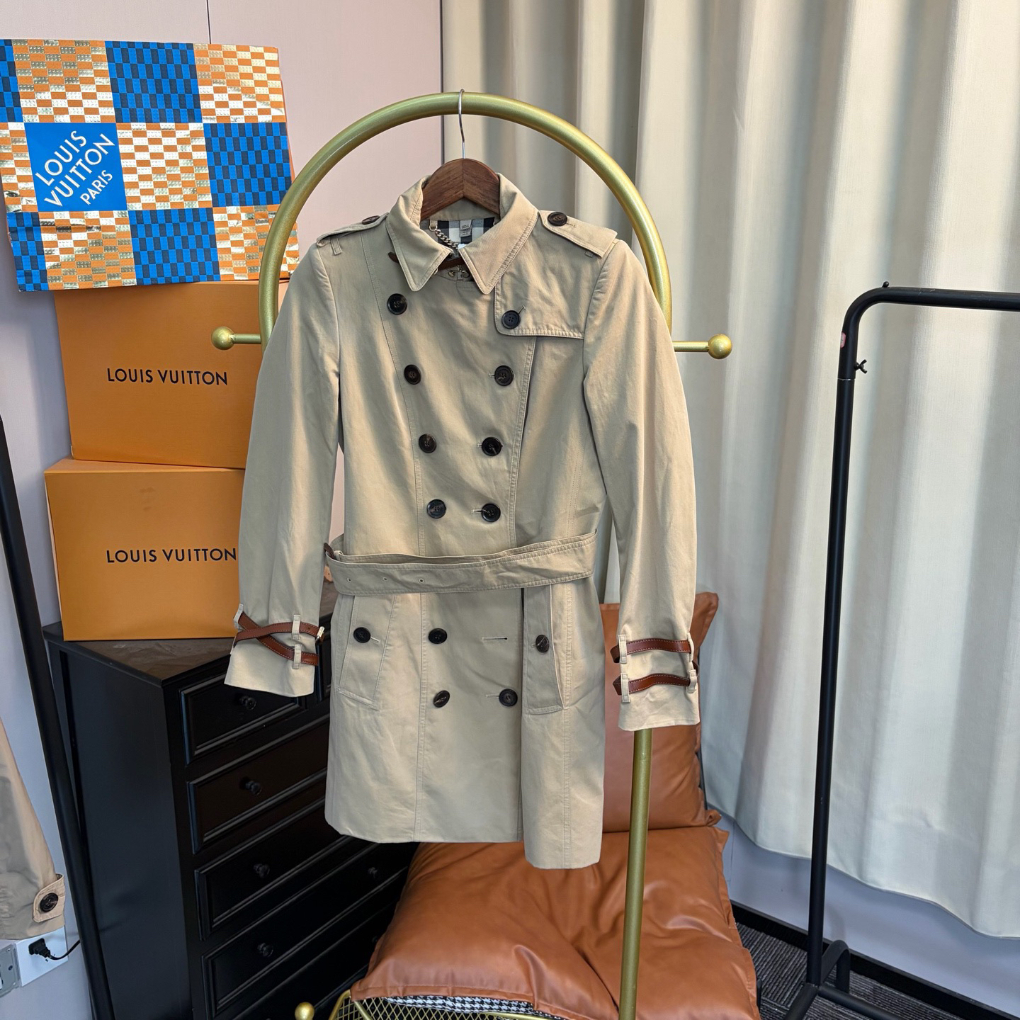 99新 BURBERRY/博柏利 梅芙 棕色双排扣风衣 uk6码 