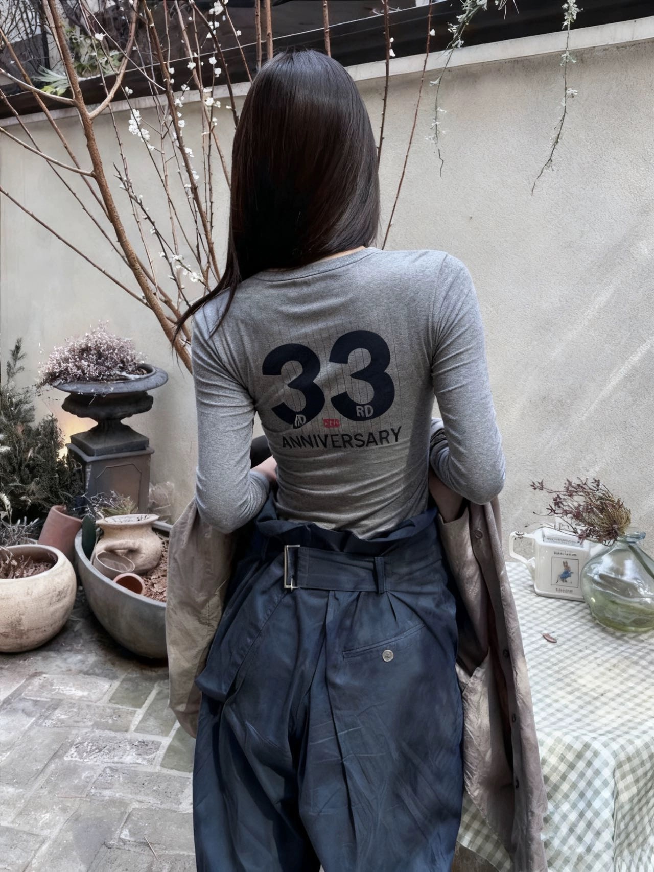 打底衫女2025新款内搭圆领修身显瘦磨毛印花T恤上衣ins潮（061-L）