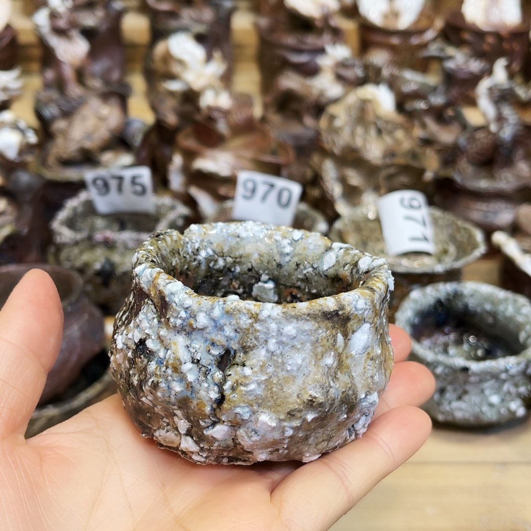 瓶柴烧石头手捏杯摆件漏水微瑕