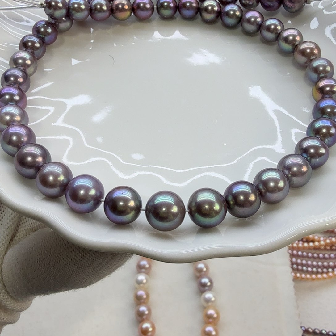 淡水珍珠颈饰未镶嵌9-10mm帝王紫无核满串