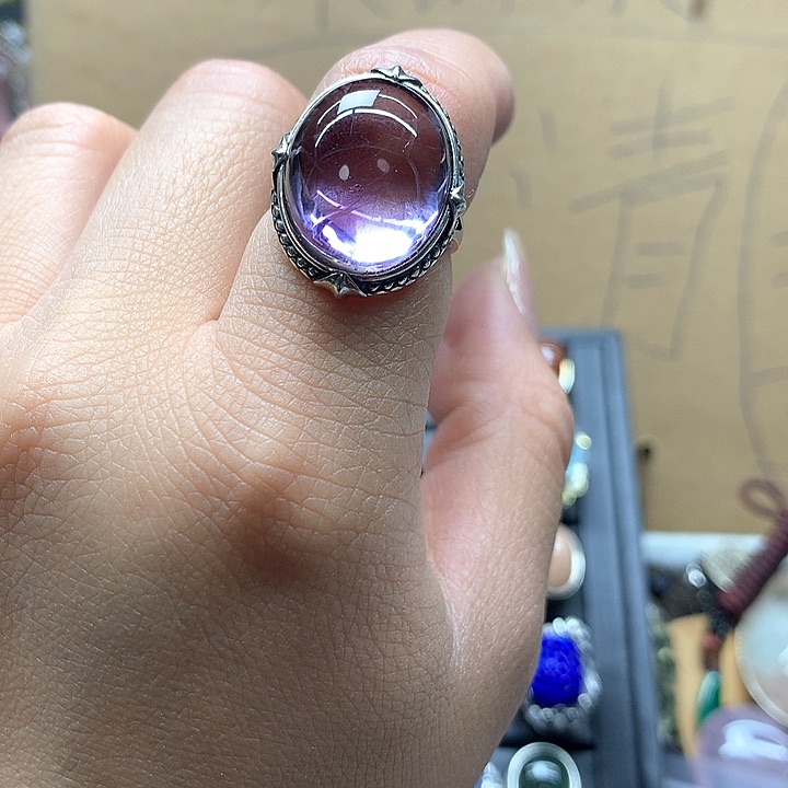 水晶水晶戒指银S925镶嵌嘉*