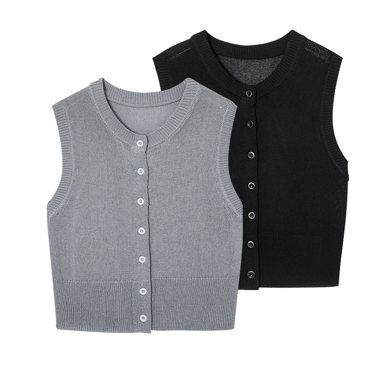 RAIN▪CUN静谧丨透气舒适 夏季开胸圆领百搭无袖背心女针织衫 732