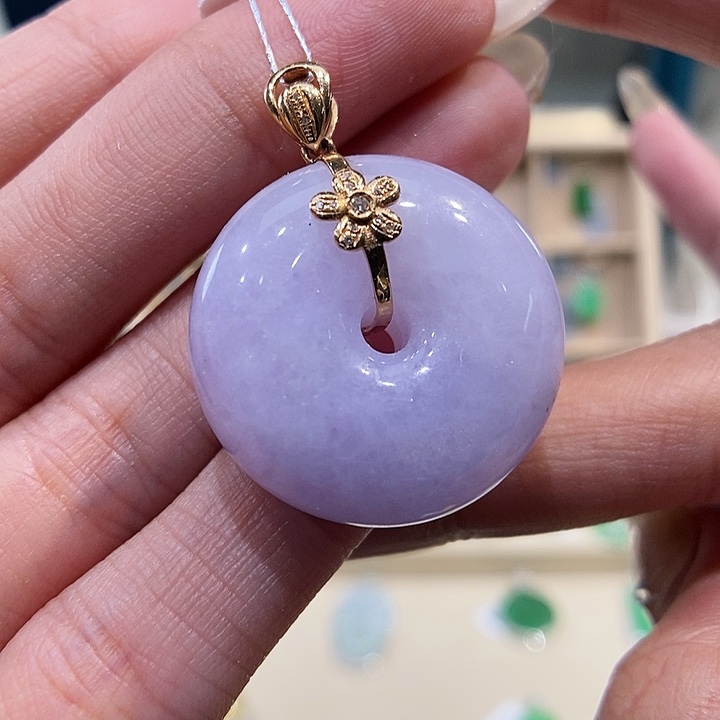 翡翠吊坠(不含链)18K金镶嵌平安扣