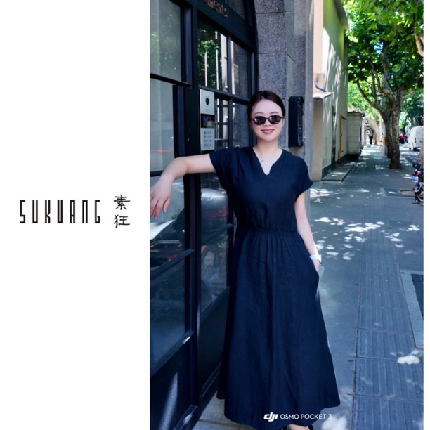 垚垚~100%汉麻经典剪刀领连衣裙高级气质收腰长裙夏季行走小空调！