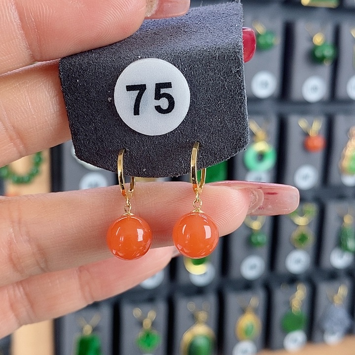 南红玛瑙耳饰18K金镶嵌