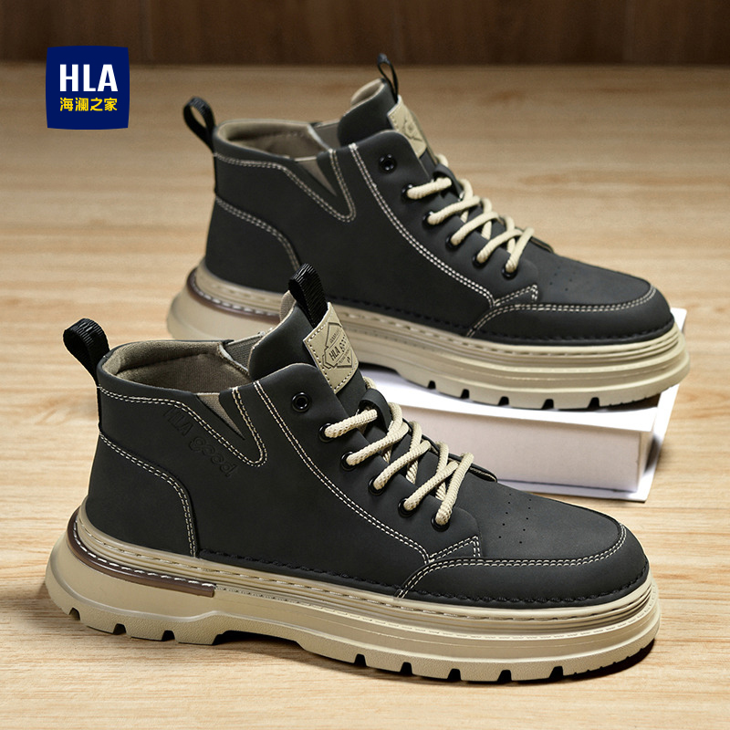 HLA/海澜之家男鞋时尚马丁靴秋季新款男士高级感中帮休闲工装靴