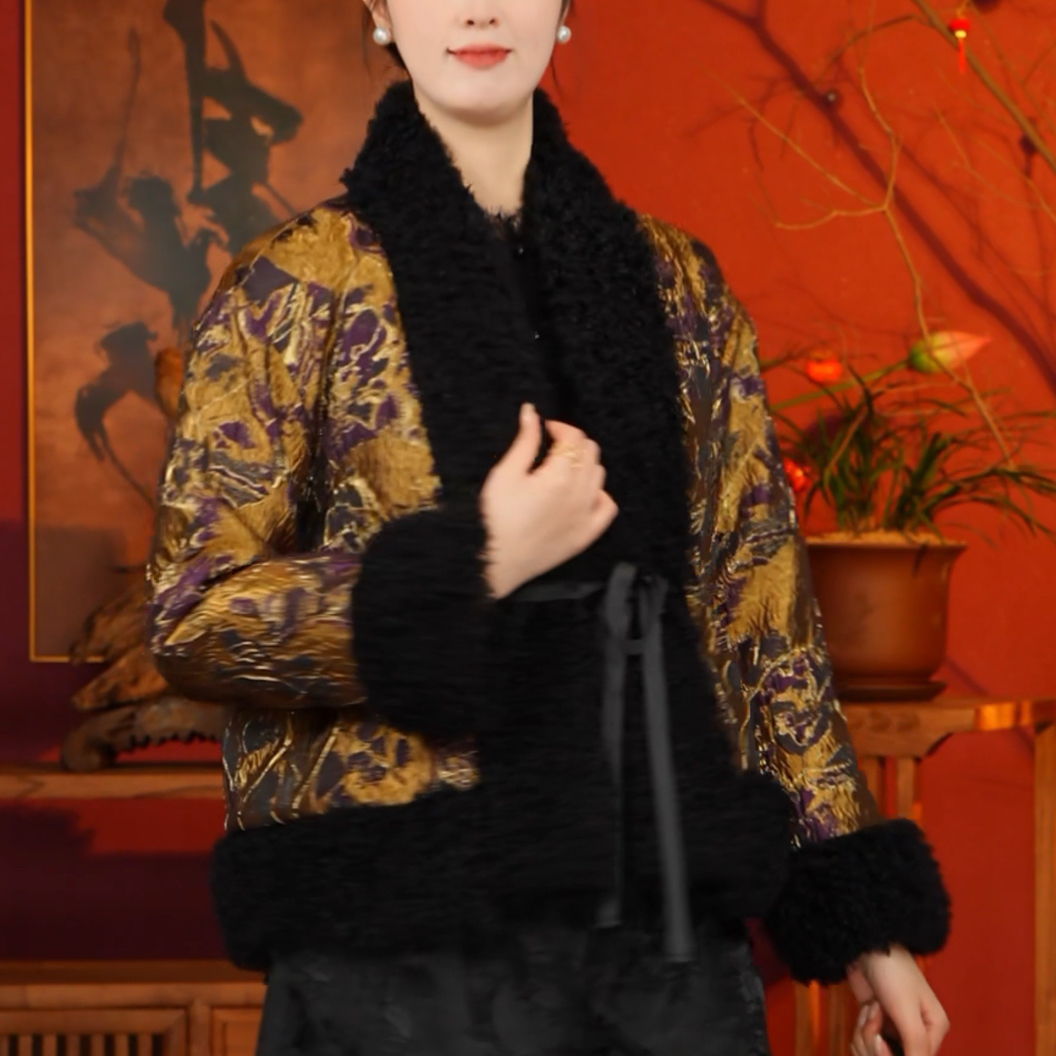 【大海轻奢】新款设计师款紫金色奢华刺绣棉服