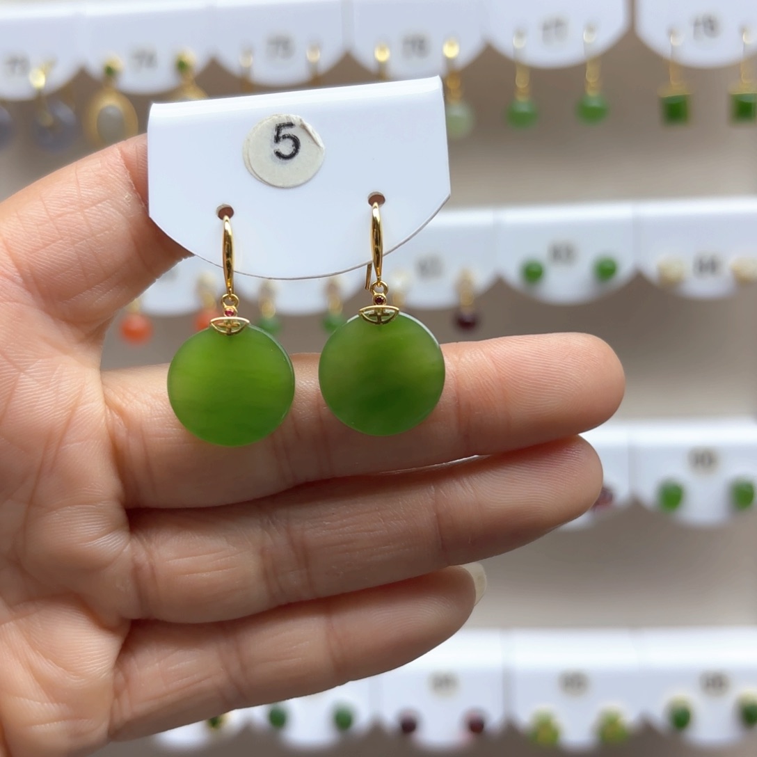 和田玉耳饰18K金镶嵌