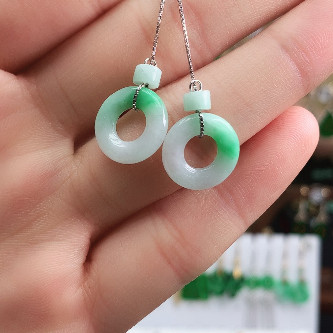 翡翠耳饰银S925镶嵌耳饰