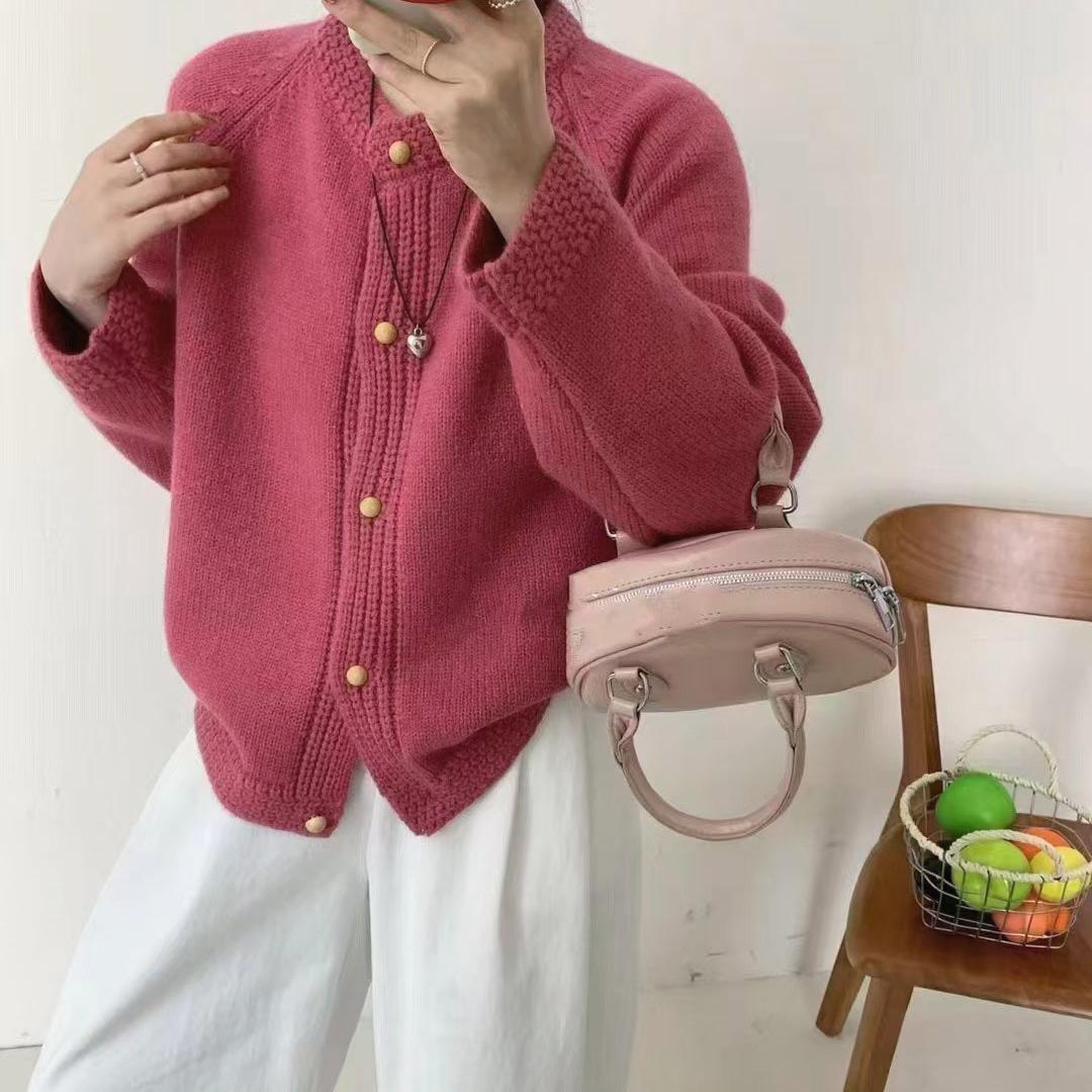 【8007桃】宽松软糯温柔风毛衣开衫外套女秋冬新款小众圆领针织上衣