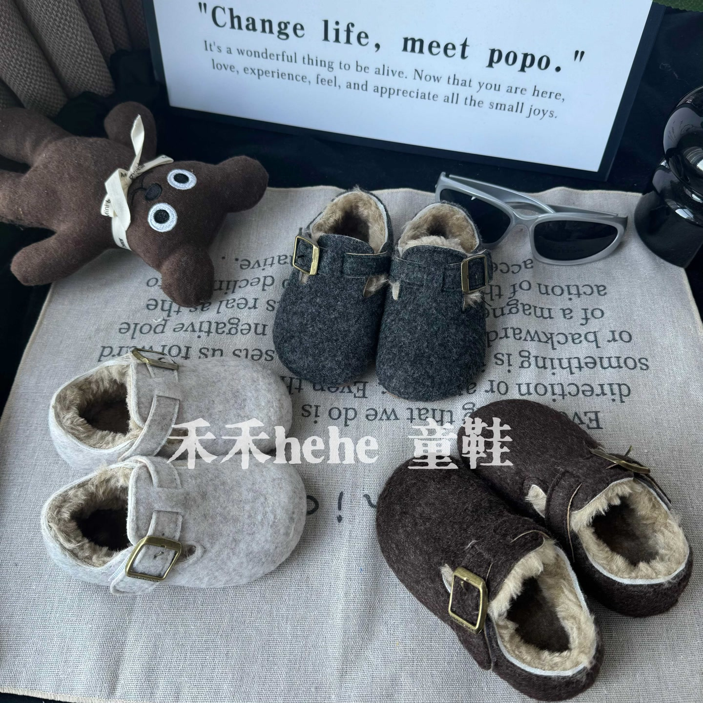 【禾禾家】-复古毛呢-冬季男女童百搭保暖软底棉鞋时尚儿童鞋子