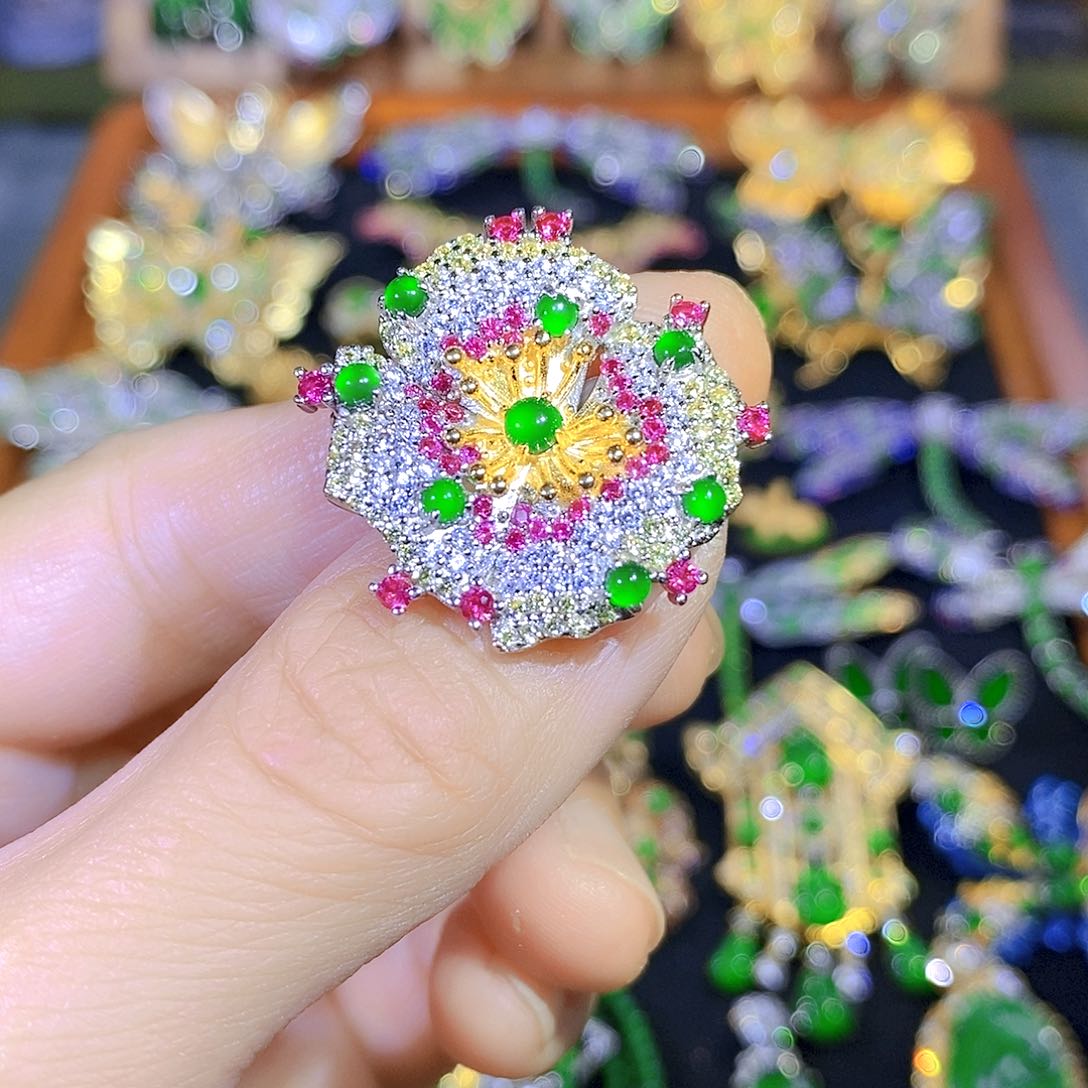 吊坠(不含链)银S925镶嵌翡翠