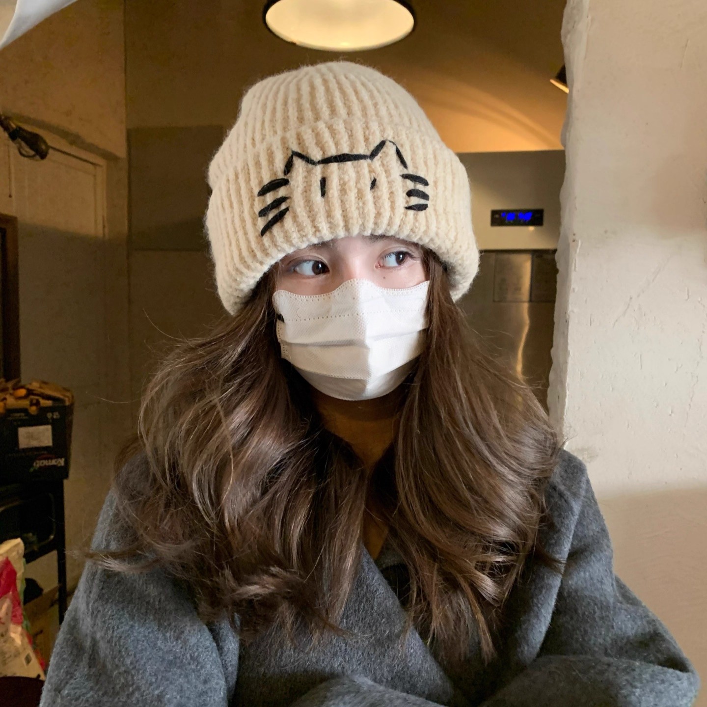 可爱小猫咪毛线帽子女秋冬新款显脸小保暖护耳针织帽男百搭加厚