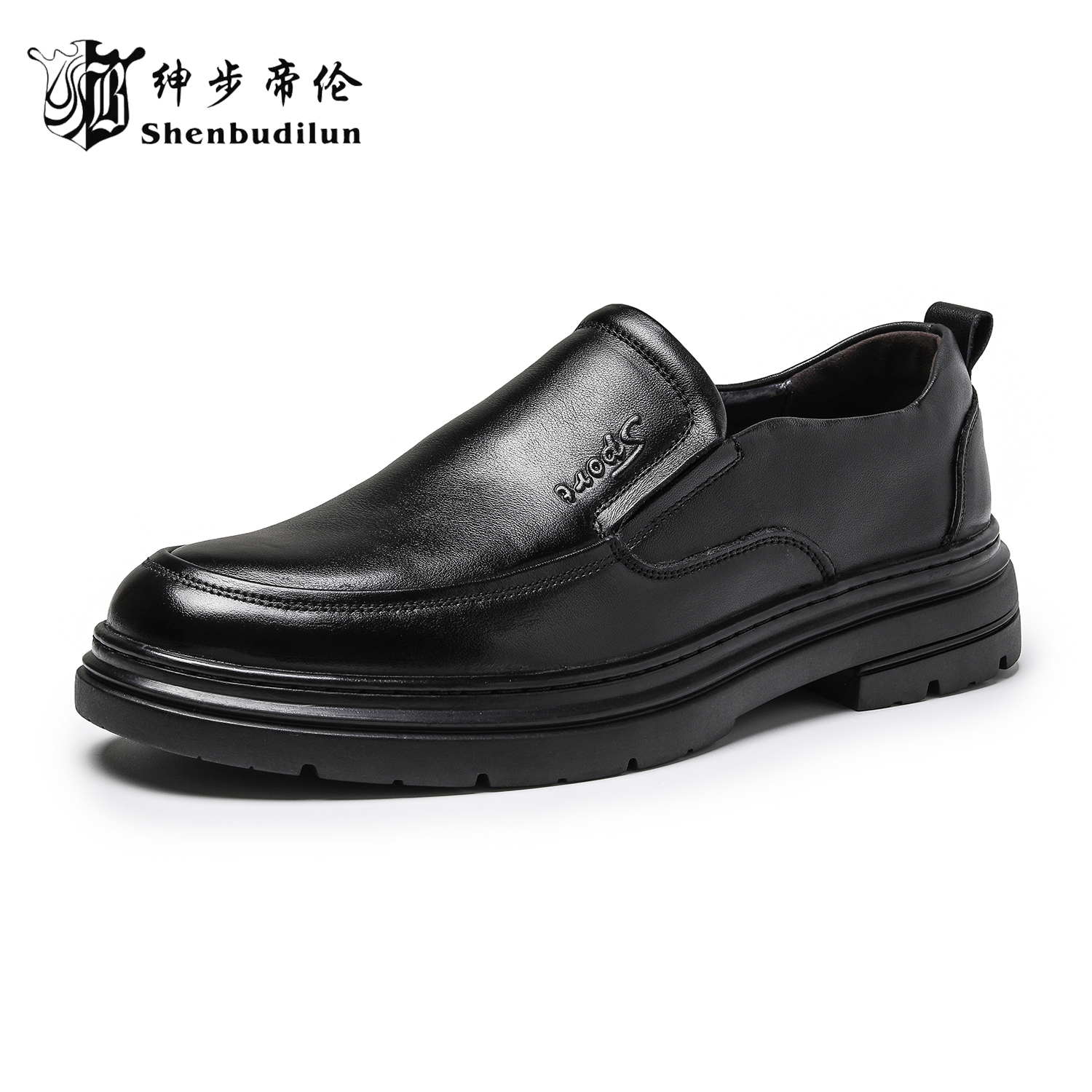 绅步帝伦大头皮鞋头层牛皮透气宽脚圆头休闲皮鞋四季男士单鞋6672