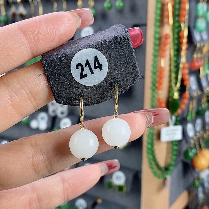 和田玉耳饰18K金镶嵌