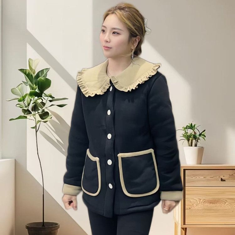 【6171】反季女士海豚绒香风加厚时尚睡衣奥粒绒三层家居服套装外穿