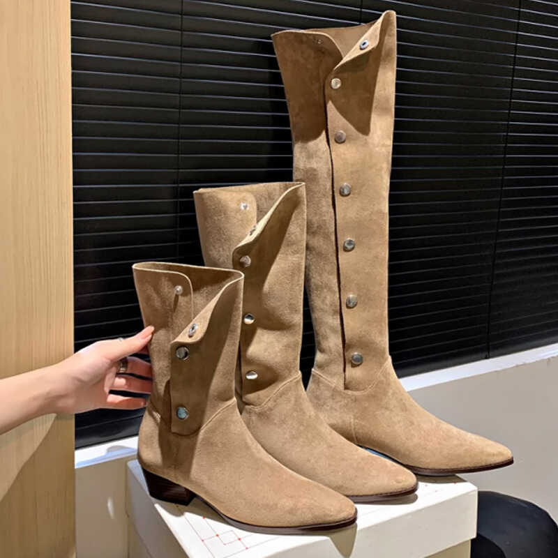 【万达撤柜】靴子女款2025新款爆款粗跟增高西部牛仔靴尖头时尚单靴