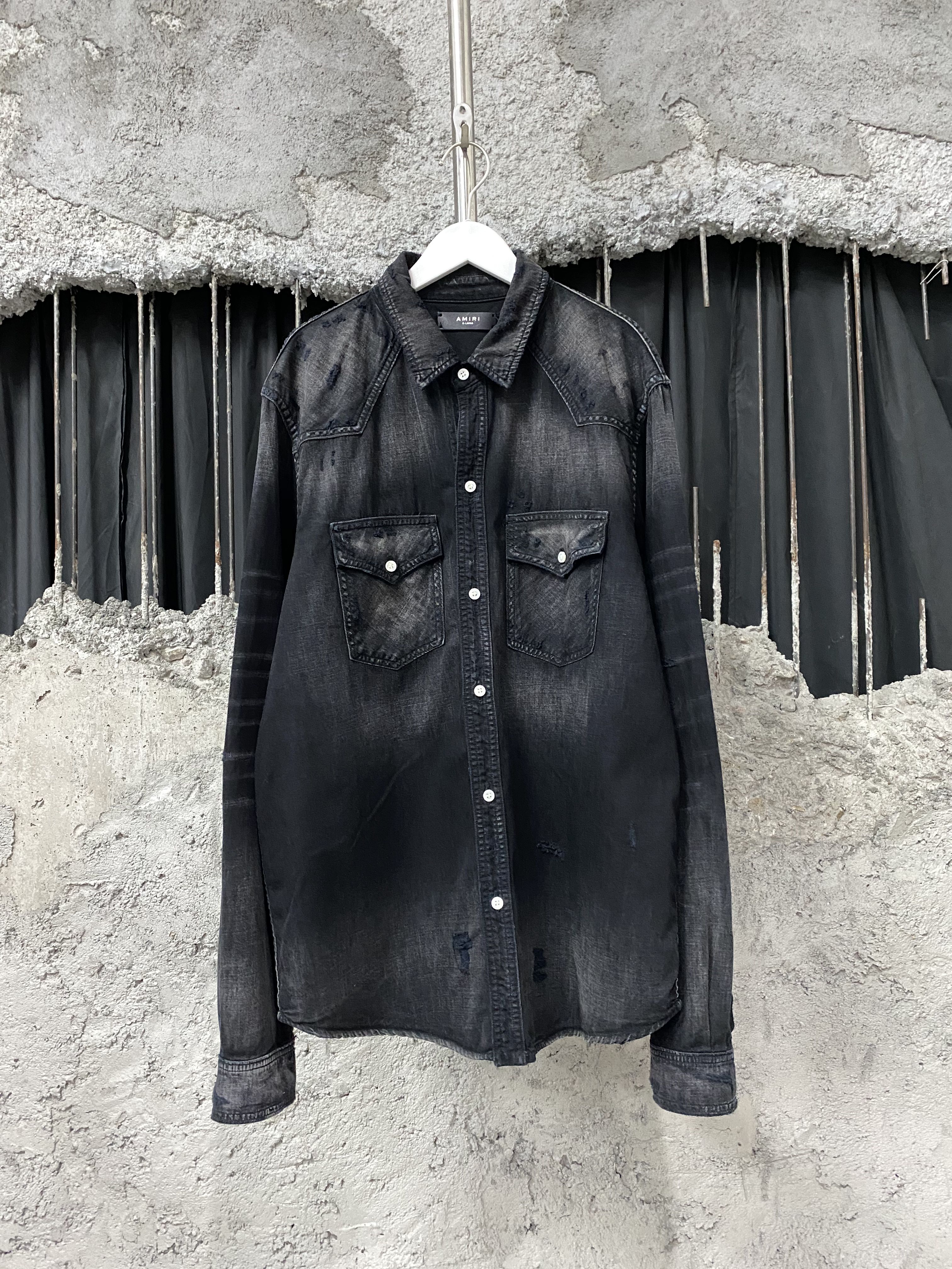 99新 AMIRI 水洗做旧贴皮衬衫/XL码