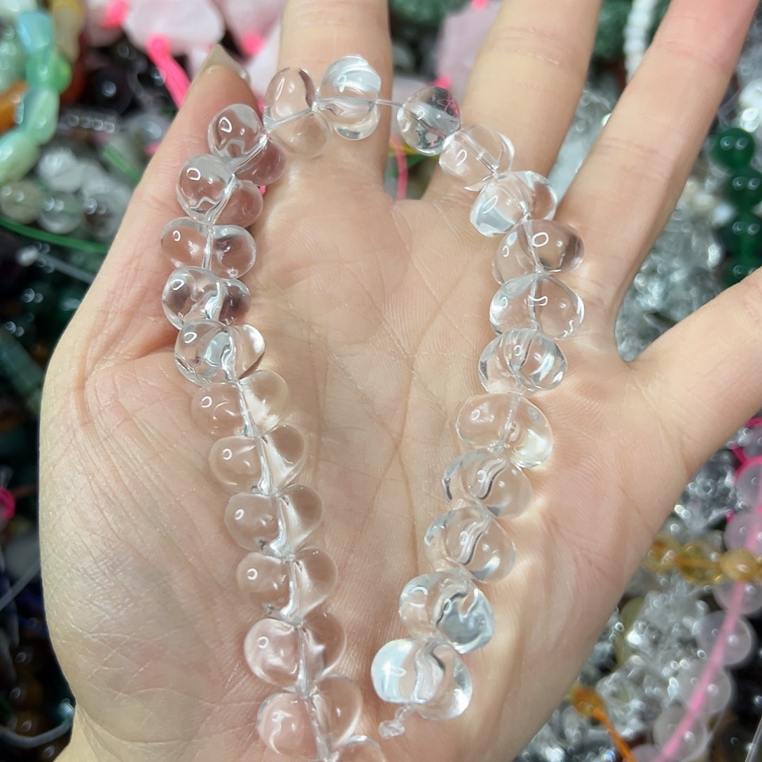 玛瑙/玉髓合金珠宝半成品，压电白水晶屁桃爱心25颗