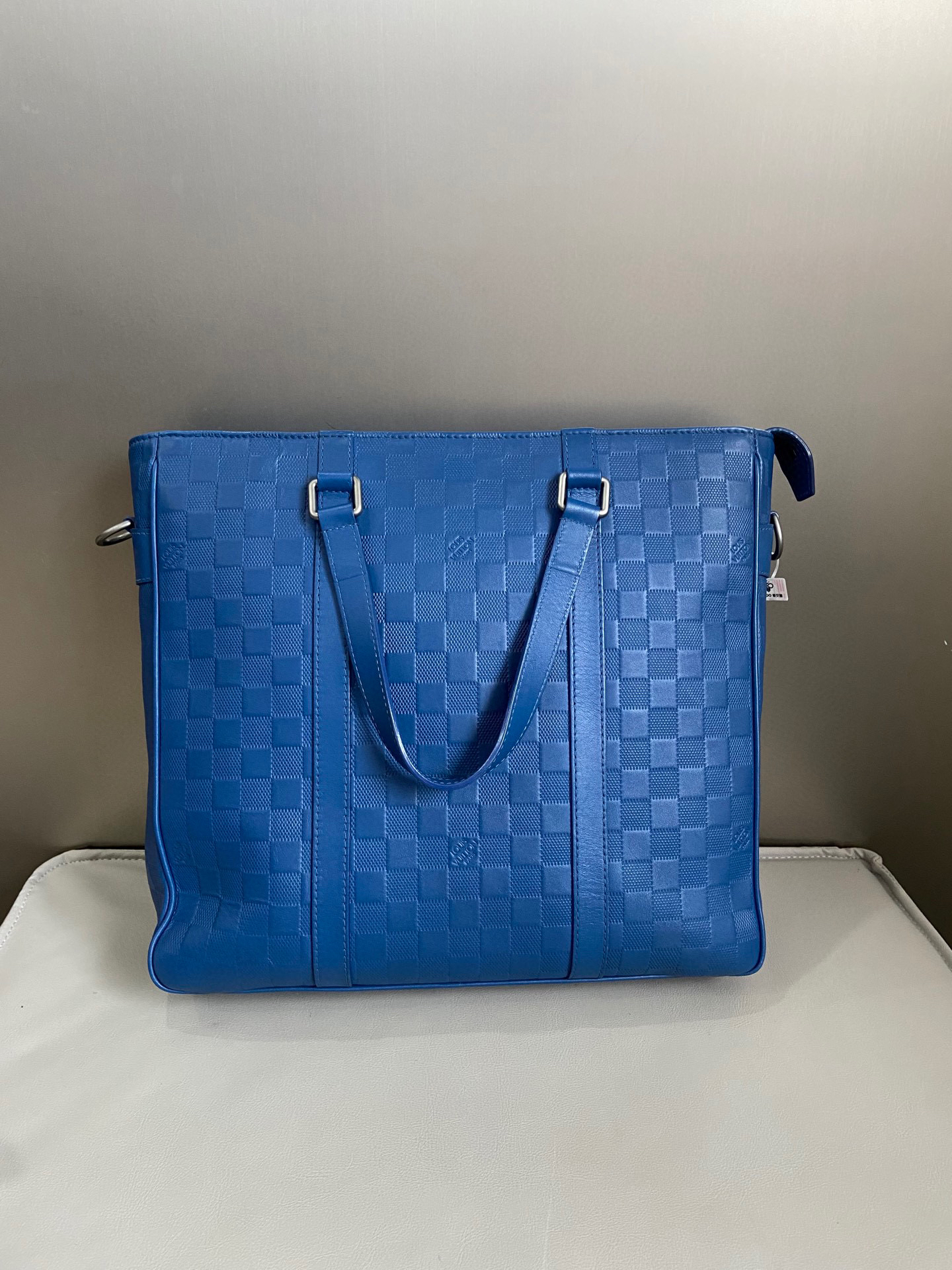 95新 LouisVuitton/路易威登 lv蓝色全皮棋盘格压纹托特包zp102