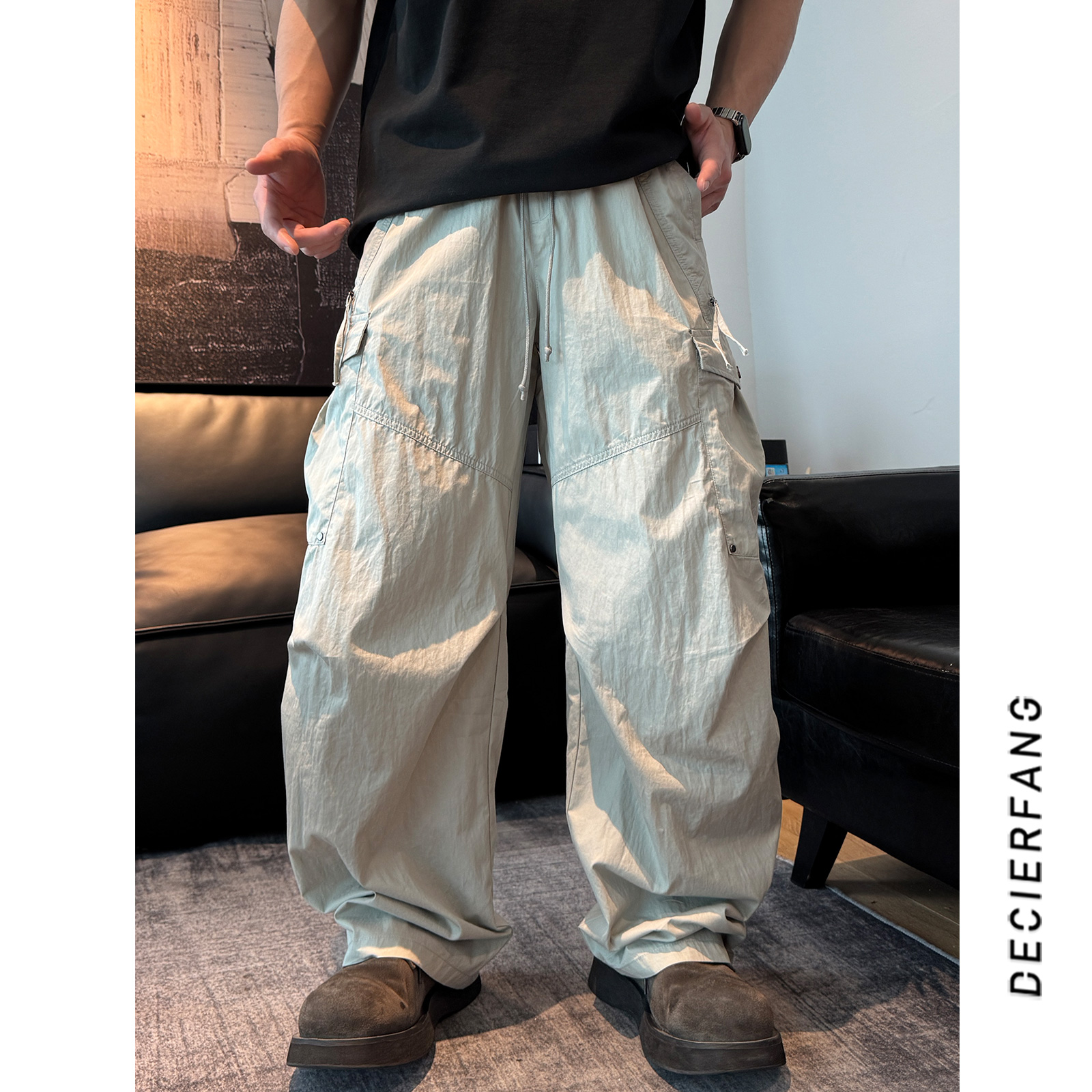 GC2593【机能重工 多口袋工装】美式复古水洗裤宽松直筒休闲长裤