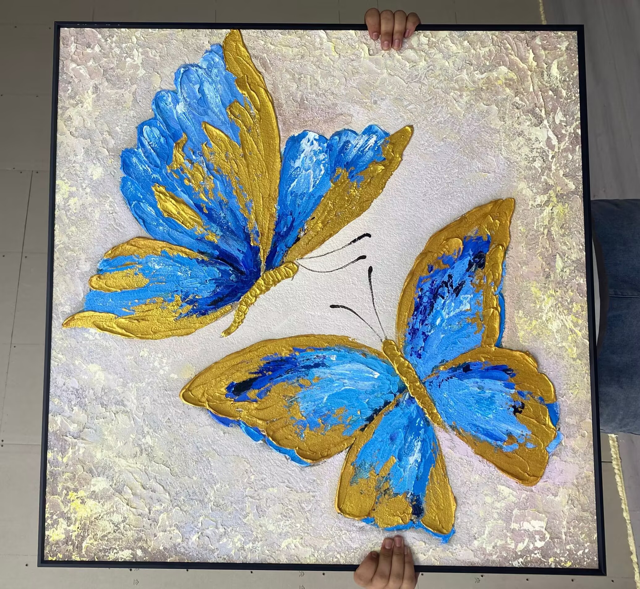 手绘油画金箔蝴蝶现代客厅轻奢装饰画玄关挂画动物抽象画M11