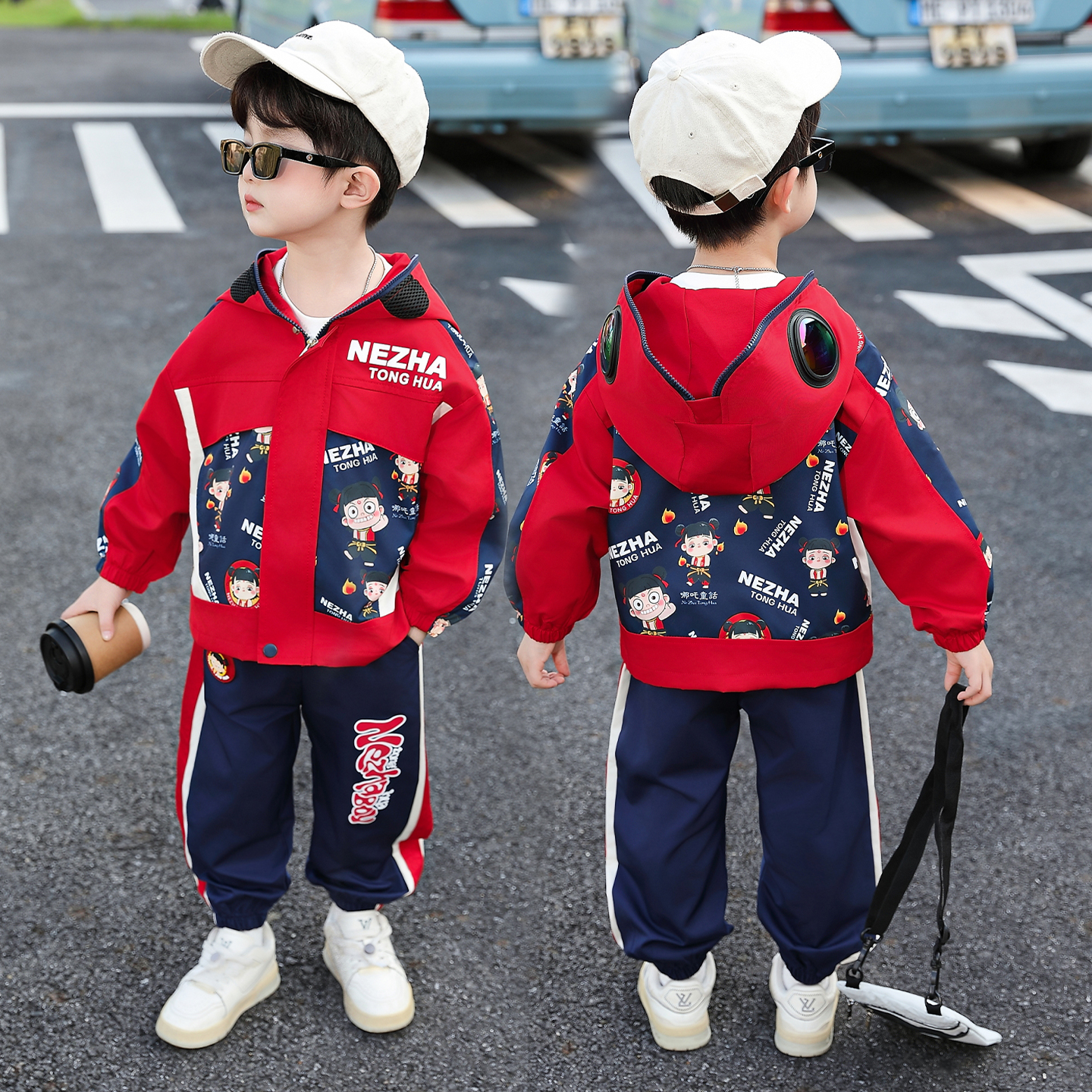 儿童哪吒衣服男童春秋卡通动漫套装2025新款帅气男孩宝宝时髦外套