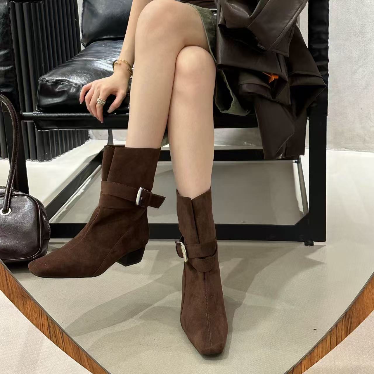 厚底时装靴女新款复古显瘦套筒马丁靴短靴SY036（不加绒）