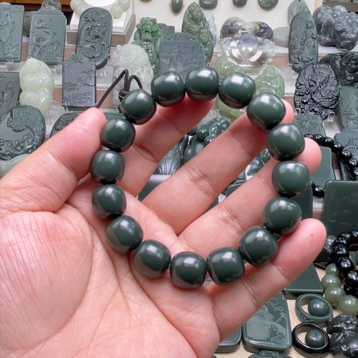 和田玉（青玉）卡14老型手链未镶嵌