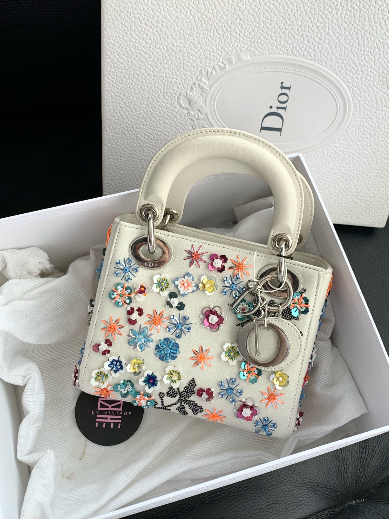 95新 DIOR/迪奥 花朵刺绣串珠三格戴妃包 17cm 13223794