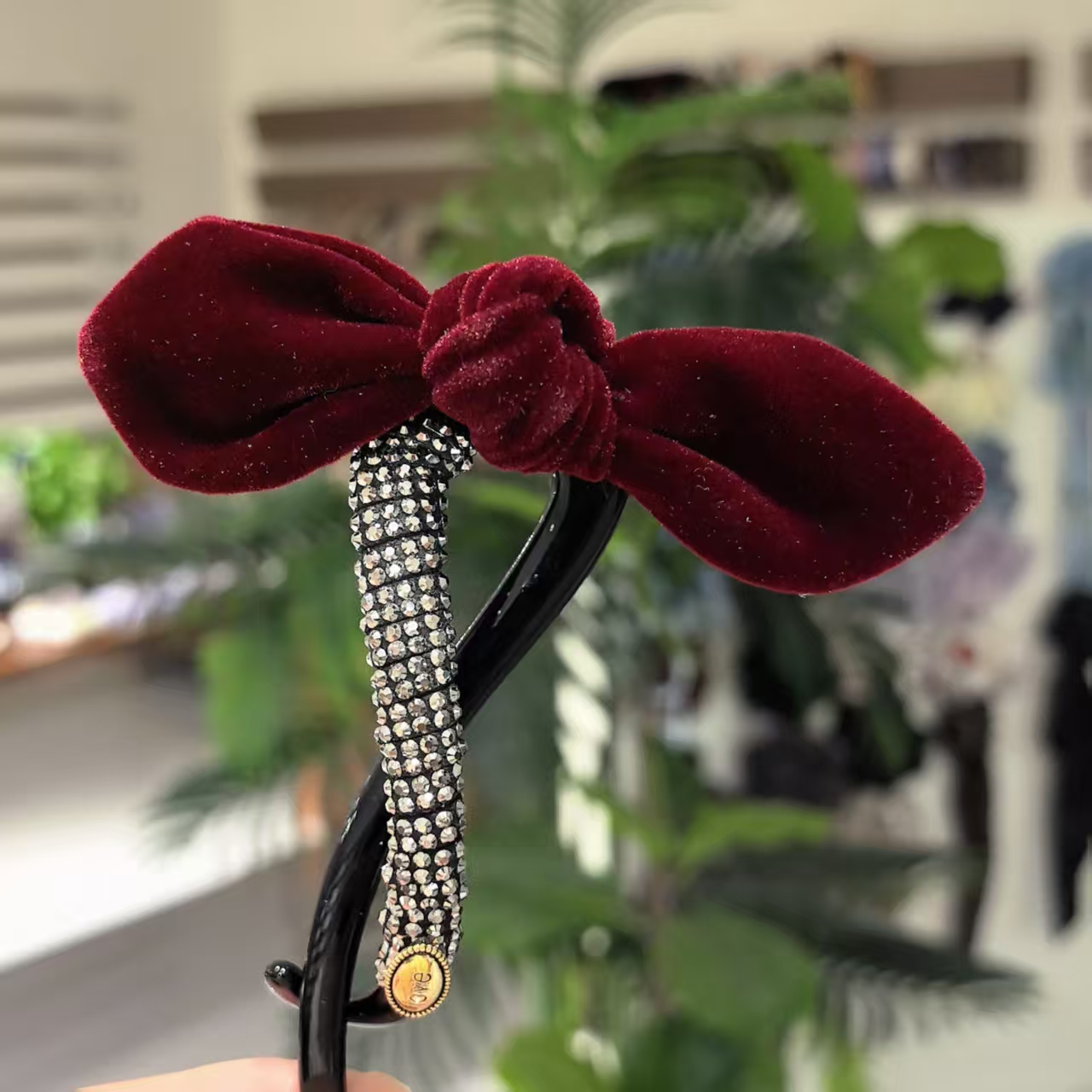 【超纤】新款红色丝绒领结超纤缠绕扭扭夹4779