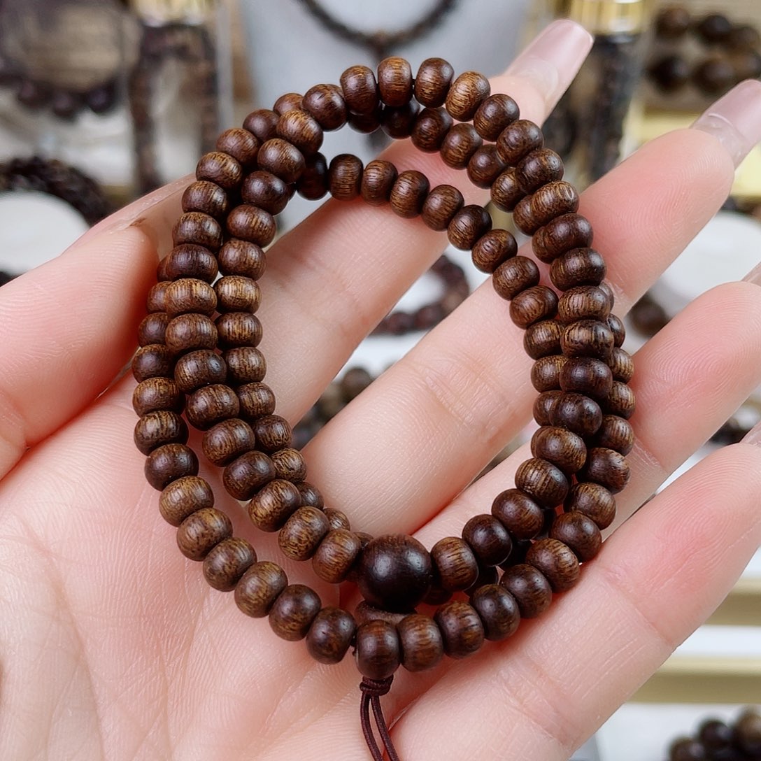 沉香手串越南富森红土沉玉化糖心古董老料0.6×108