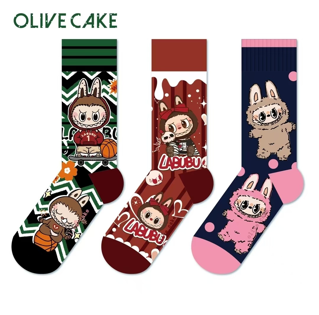 三双装olve cake秋冬棉袜女士柔软女袜中腰可爱labb系列