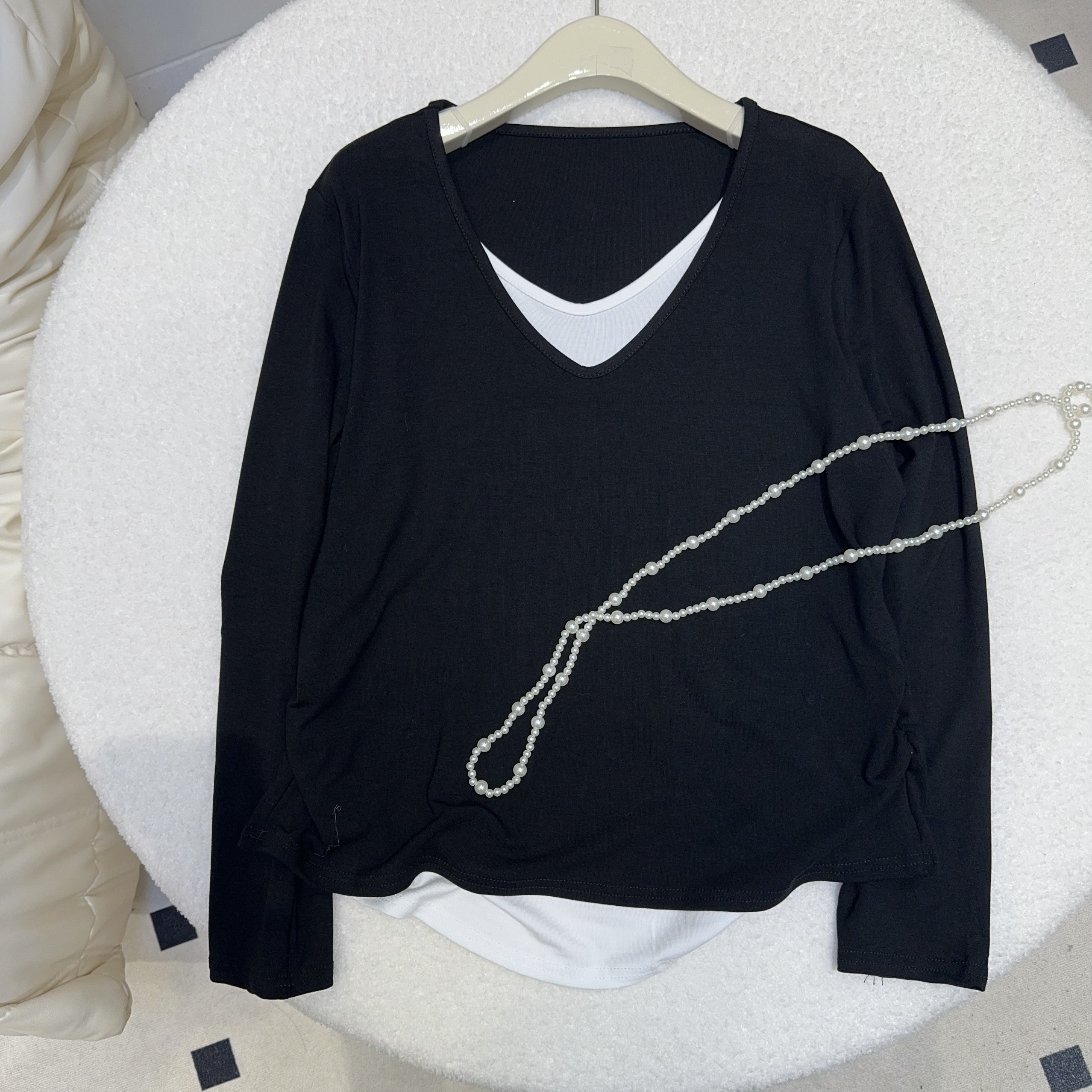 （十八家）2513锁骨显瘦假两件上衣