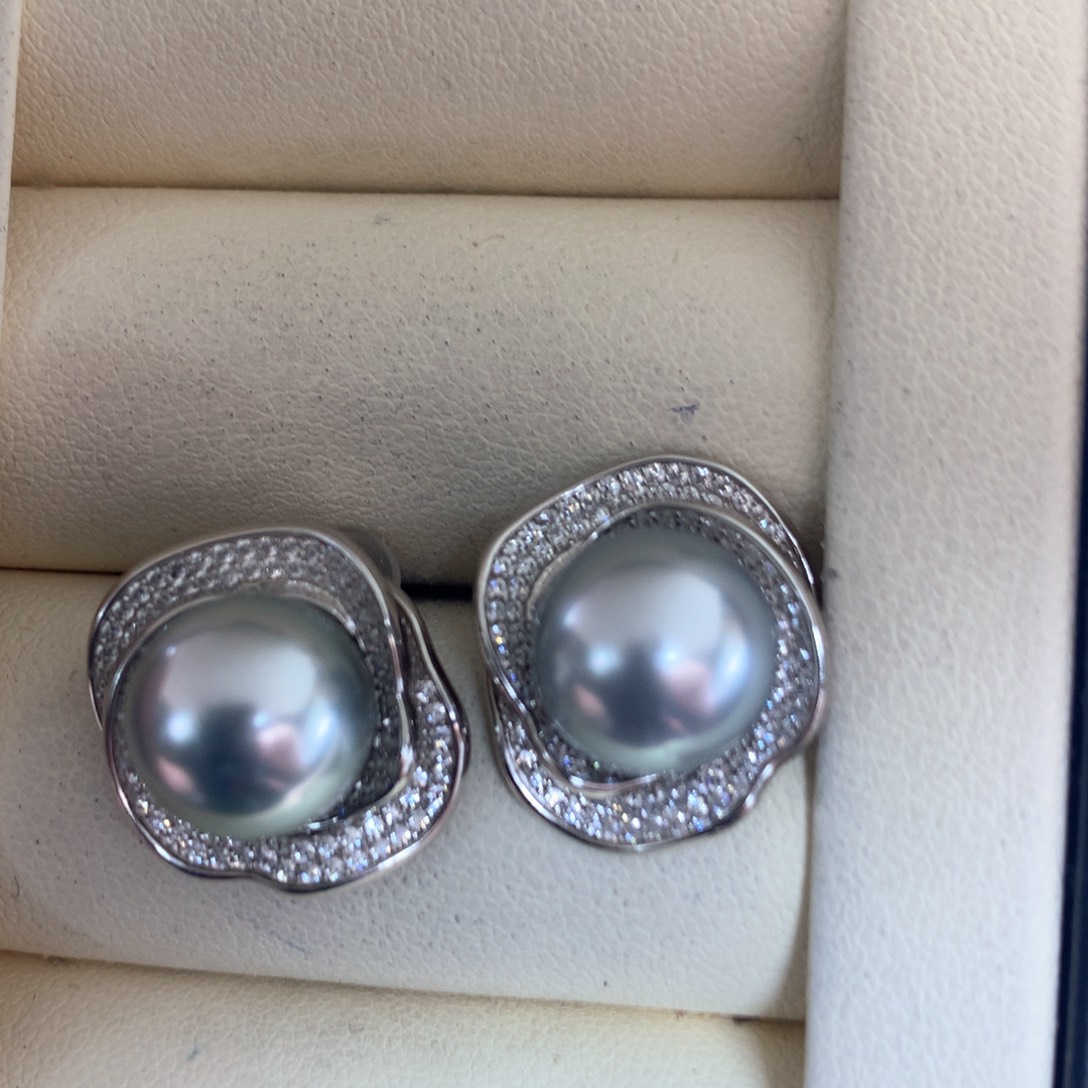 海水珍珠耳饰银S925镶嵌