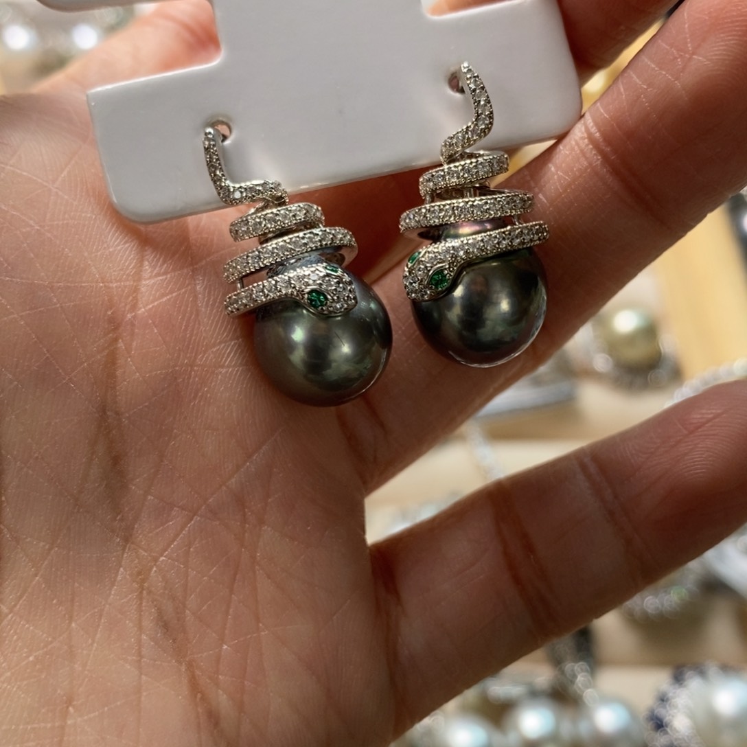 海水珍珠耳饰银S925镶嵌