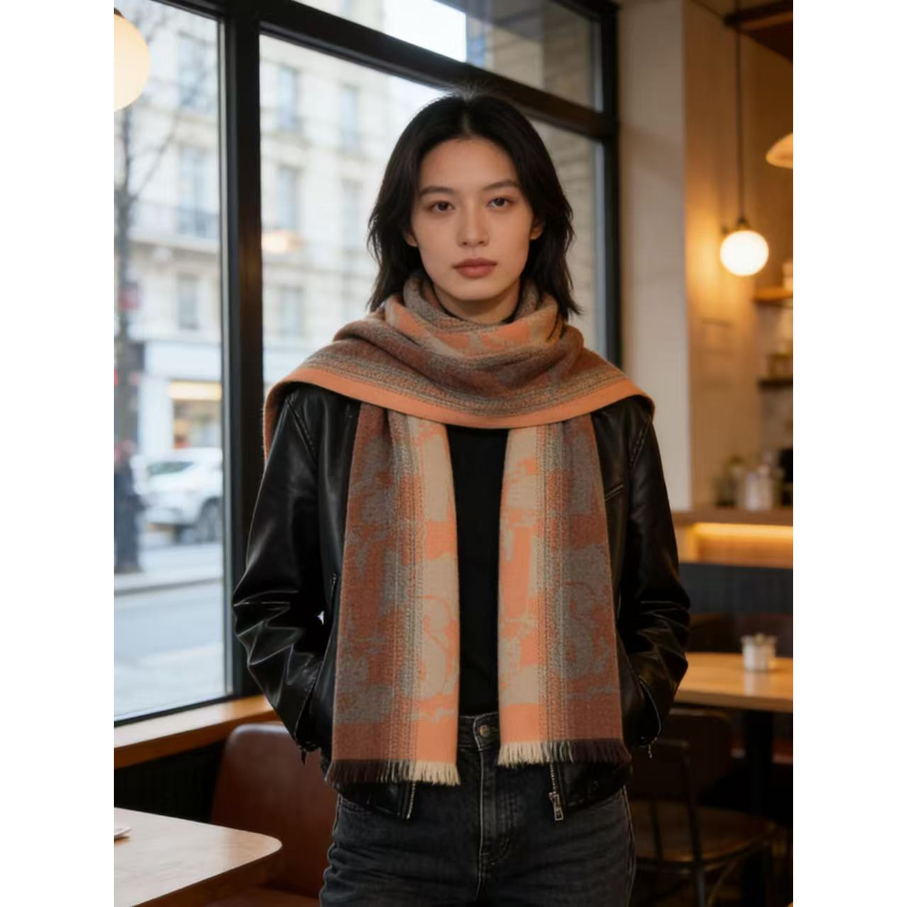 2025新款 橙意浓 韩系围巾冬季轻奢时尚高级感百搭加厚保暖披肩外