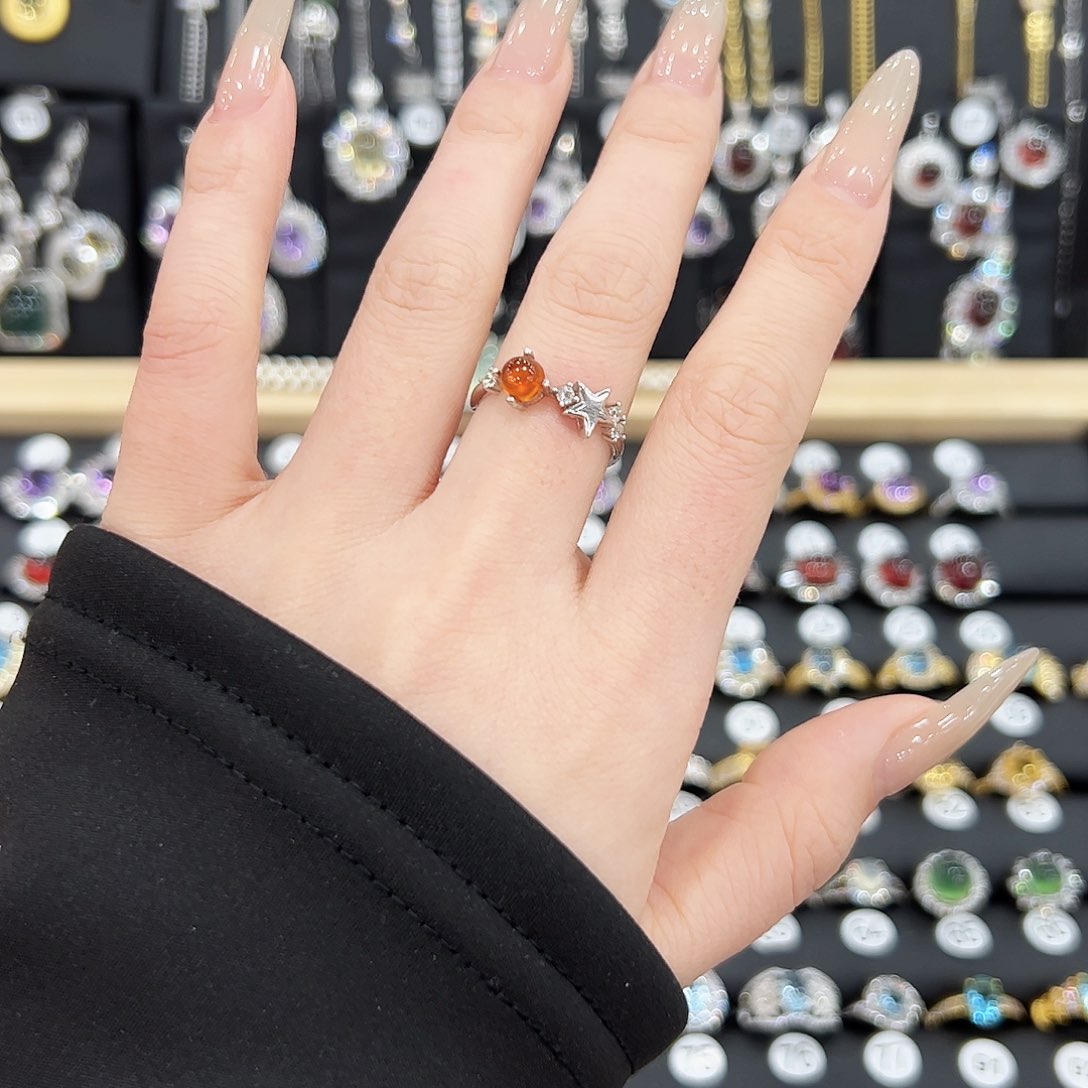 红宝石戒指银S925镶嵌戒指