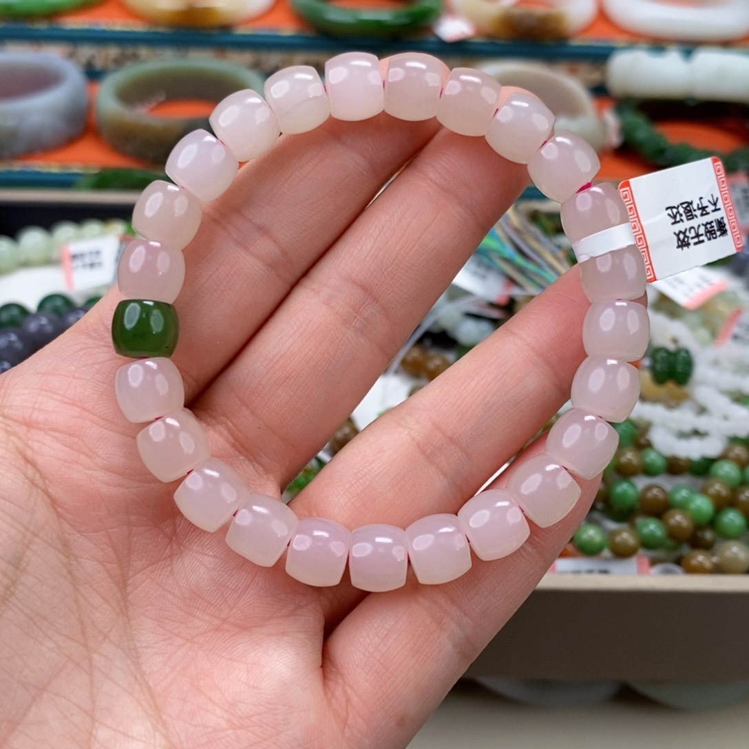 和田玉珠子粉红佳人直切卡9未镶嵌