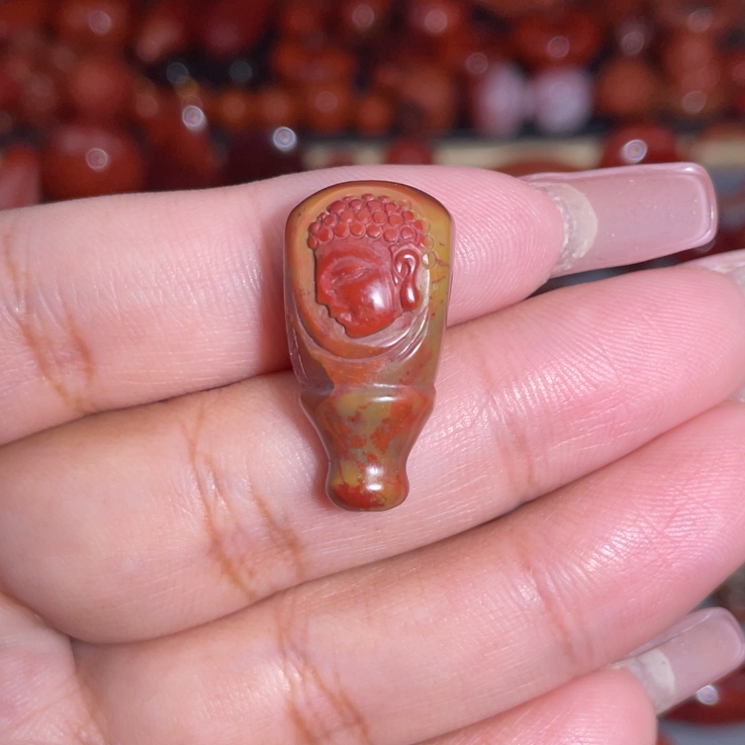 南红玛瑙未镶嵌包浆佛头三通卡12.8