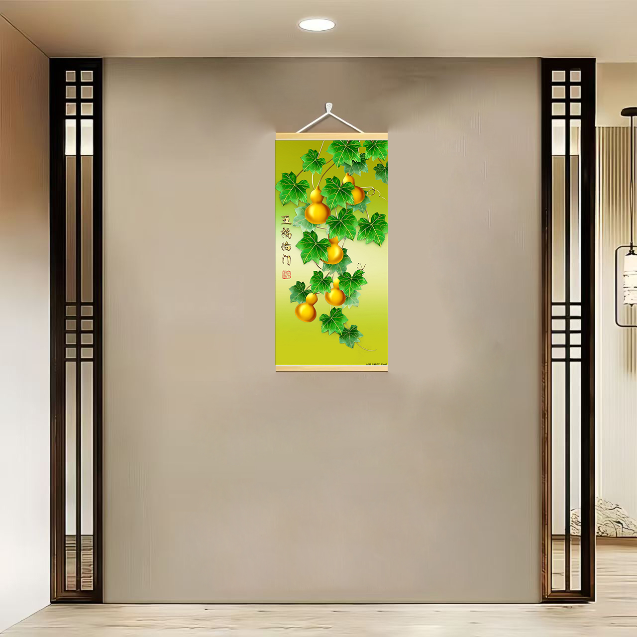{A7五福临门}30x60现代简约挂轴装饰画办公室家居装饰画