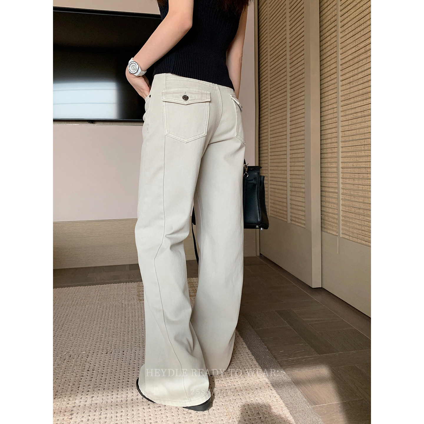 黑豆哼哼 不费力版型*老钱风灰绿色直筒裤宽松显瘦百搭牛仔裤长裤